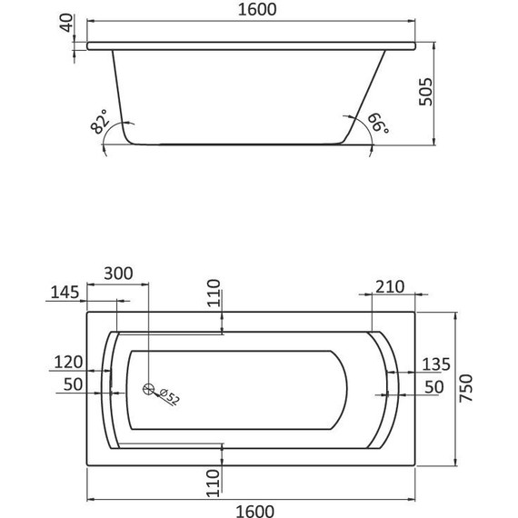 Ванна акриловая Santek Монако XL 160x75 см 1.WH11.1.978, Размер - мм: 1600х750 - фото 5