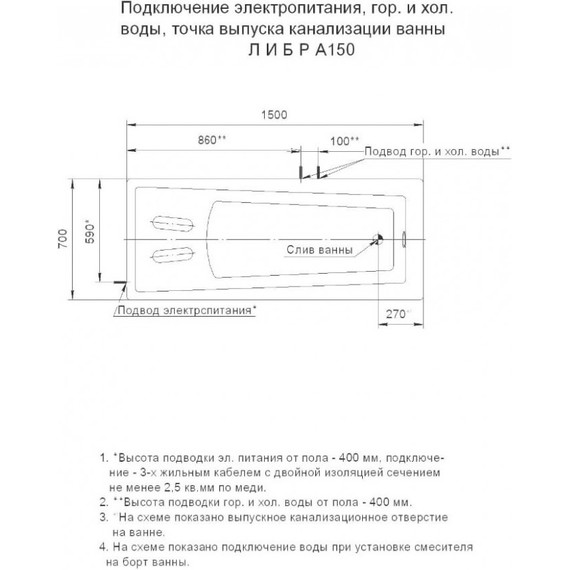 Ванна гидромассажная Aquatek Либра 150x70 см - фото 6