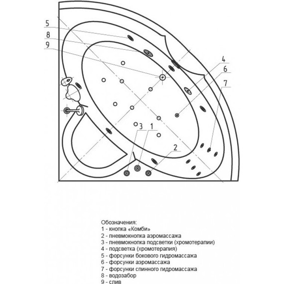 Ванна гидромассажная Aquatek Поларис 155x155 см - фото 4