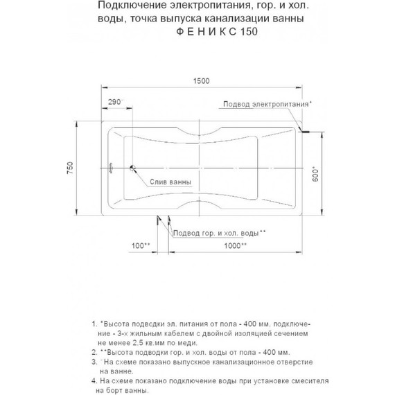 Ванна гидромассажная Aquatek Феникс 150x75 см - фото 6