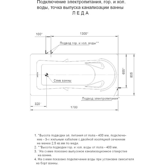 Ванна гидромассажная Aquatek Леда 170x80 см - фото 5
