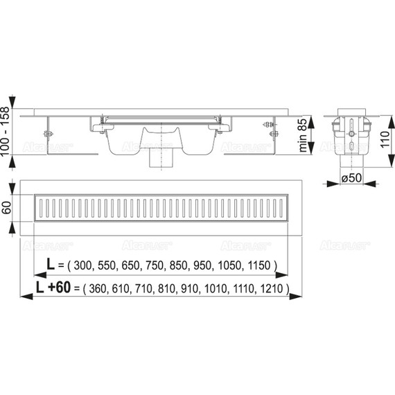 Трап AlcaPlast APZ1001-750, Цвет производителя: нержавеющая сталь/мат, Размер трапа: 750 - фото 2