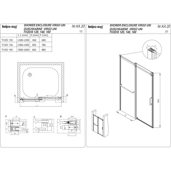 Душевая дверь Kolpa-San Virgo 160 см, хром/прозрачное - фото 2
