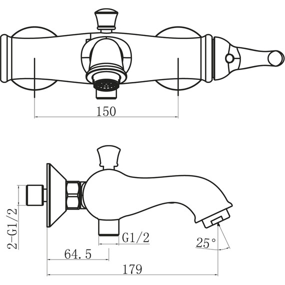 Смеситель для ванны BelBagno Tiffanny TIF-VASM-CRM - фото, картинка 2 Смеситель для ванны BelBagno Tiffanny TIF-VASM-CRM - фото 2