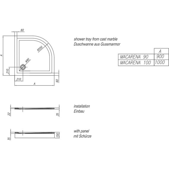 Мраморный поддон Kolpa-San Macarena 100х100 см - фото 3