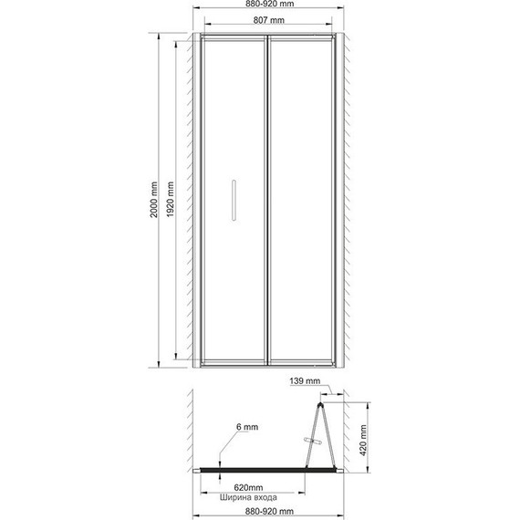 Душевая дверь WasserKraft Weser 90 см 78F04, хром/прозрачное - фото 5