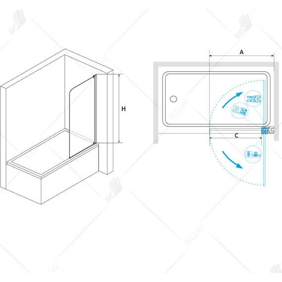 Шторка для ванны RGW SC-01 90 см 03110109-11 (стекло 8 мм), хром/прозрачное - фото 2