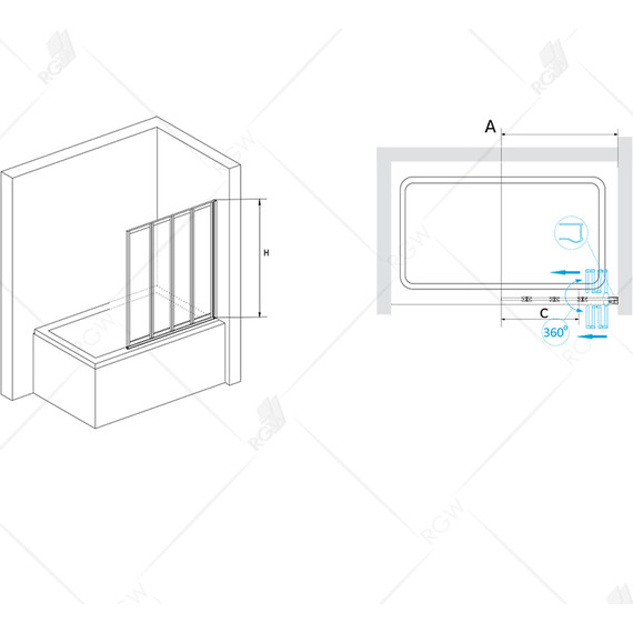 Шторка для ванны RGW SC-23 100 см 03112310-11, хром/прозрачное - фото 2