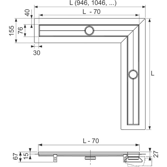 Трап угловой TECEdrainline 120х120 см 611200, нержавеющая сталь (под плитку) - фото 3