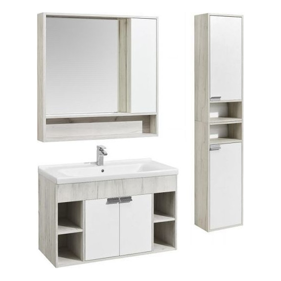 Зеркало-шкаф Акватон Флай 100 см 1A237802FAX10, белый/дуб крафт - фото, картинка 4 Зеркало-шкаф Акватон Флай 100 см 1A237802FAX10, белый/дуб крафт - фото 4