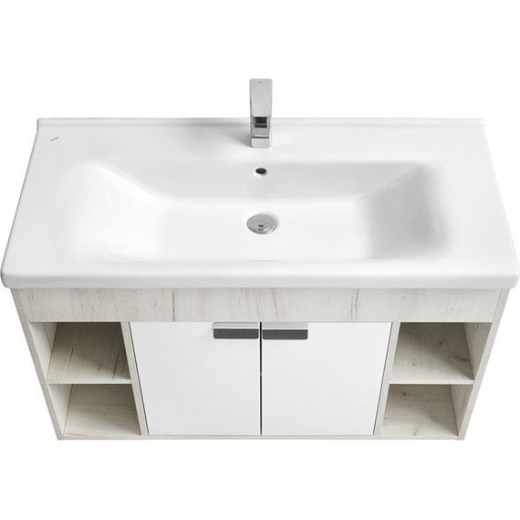 Тумба подвесная с раковиной Акватон Флай 100 см 1A2375K0FAX10, белый/дуб крафт - фото, картинка 4 Тумба подвесная с раковиной Акватон Флай 100 см 1A2375K0FAX10, белый/дуб крафт - фото 4