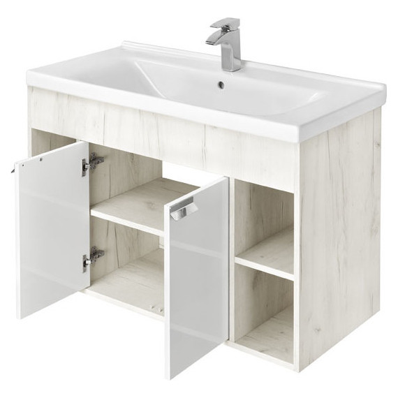 Тумба подвесная с раковиной Акватон Флай 100 см 1A2375K0FAX10, белый/дуб крафт - фото, картинка 5 Тумба подвесная с раковиной Акватон Флай 100 см 1A2375K0FAX10, белый/дуб крафт - фото 5