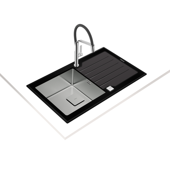 Кухонная мойка Teka Maestro Diamond RS15 1B 1D 86 Black 115100011, чёрное стекло - фото 2