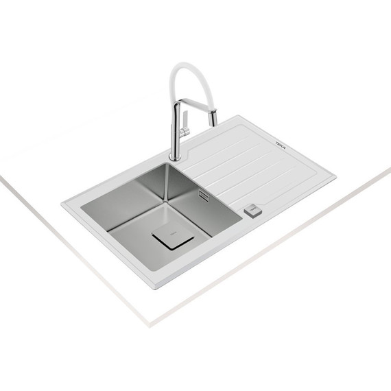 Кухонная мойка Teka Maestro Diamond RS15 1B 1D 86 White 115100012, белое стекло - фото 2