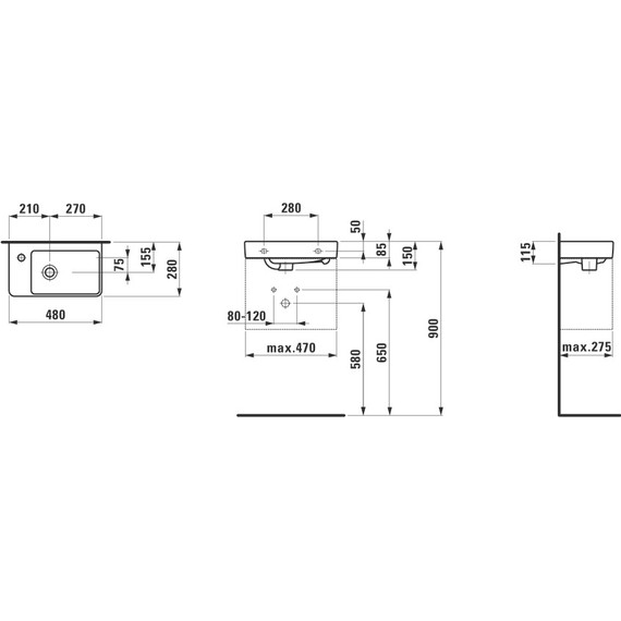 Раковина подвесная Laufen Pro S 48 см L 8.1595.5.000.104.1 - фото 7