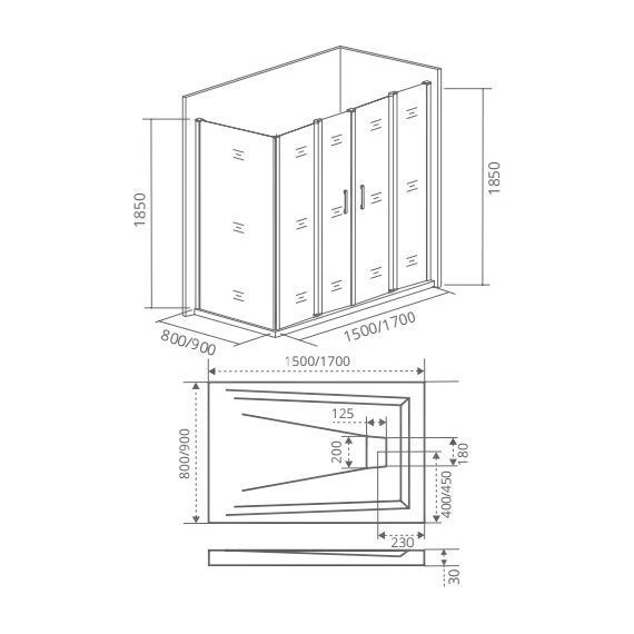 Душевое ограждение Bas Infinity WTW-TD+SP G-CH 170х80 см, хром/матовое - фото 4