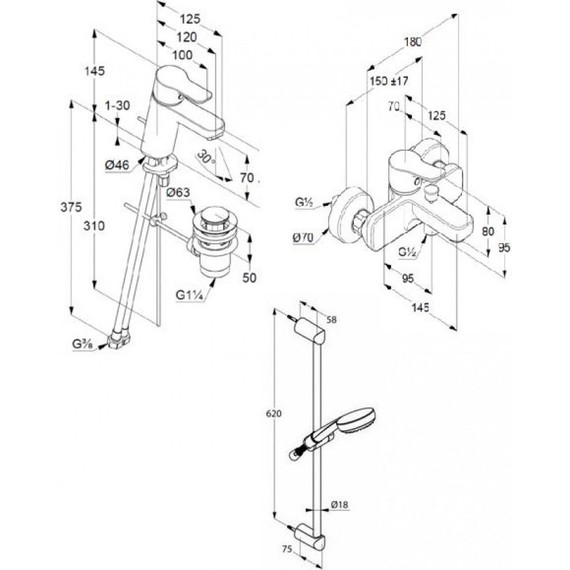 Набор смесителей 3 в 1 для ванны с коротким изливом Kludi Pure&Easy 376850565 - фото, картинка 4 Набор смесителей 3 в 1 для ванны с коротким изливом Kludi Pure&Easy 376850565 - фото 4