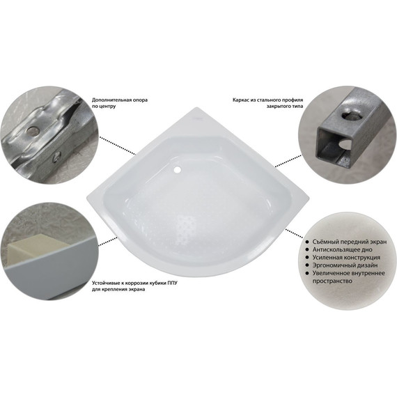 Поддон акриловый Тритон ПД4 90х90 см (каркас и панель в комплекте) - фото, картинка 6 Поддон акриловый Тритон ПД4 90х90 см (каркас и панель в комплекте) - фото 6