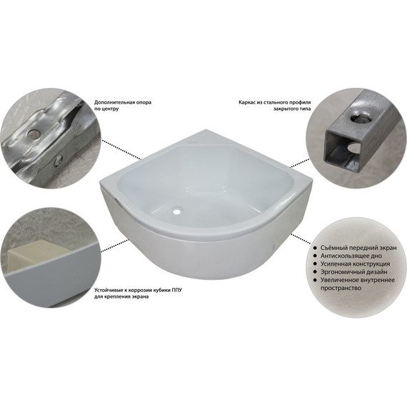 Поддон акриловый Тритон ПД5 90х90 см (каркас и панель в комплекте) - фото, картинка 7 Поддон акриловый Тритон ПД5 90х90 см (каркас и панель в комплекте) - фото 7