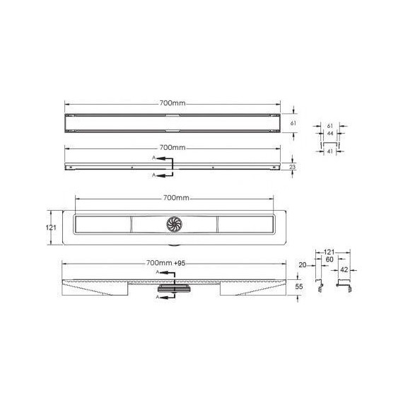 Трап Berges Wasserhaus B1 Keramik 70 см 090118, нержавеющая сталь (под плитку), Цвет производителя: хром матовый, Размер трапа: 700 - фото 9