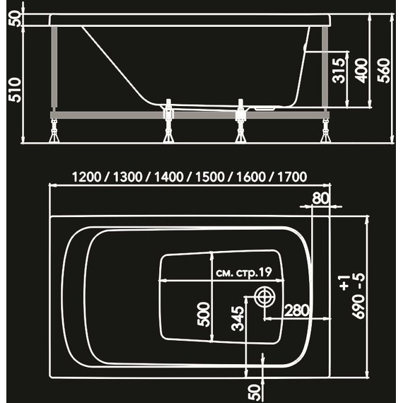 Ванна акриловая 1ACReal Gamma 170х69 см BBA-GA177X0-00U с ножками, Размер - мм: 1700х700 - фото, картинка 15 Ванна акриловая 1ACReal Gamma 170х69 см BBA-GA177X0-00U с ножками, Размер - мм: 1700х700 - фото 15