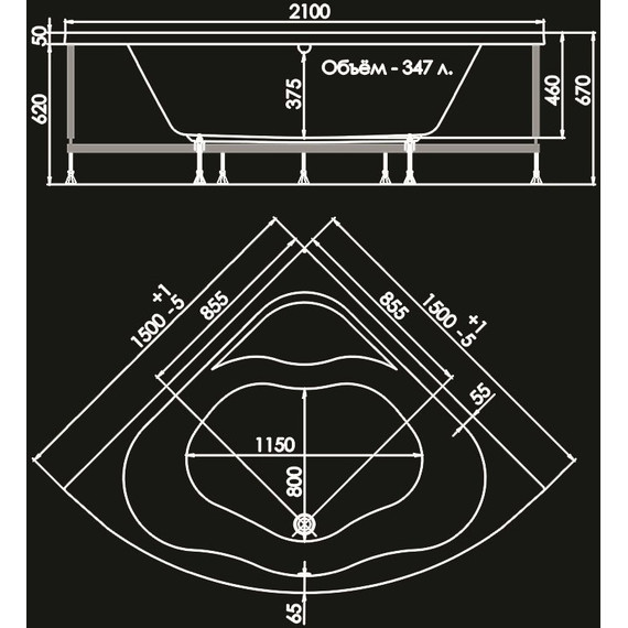 Ванна акриловая 1ACReal Moscow 150х150 см BBA-MW1515X0-00U с каркасом - фото 11