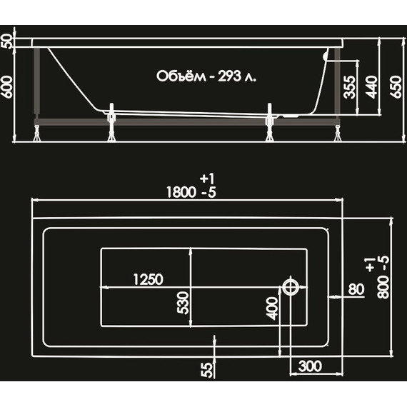 Ванна акриловая 1ACReal Palermo 180х80 см BBA-PM188X0-00U с каркасом, Размер - мм: 1800х800 - фото 12