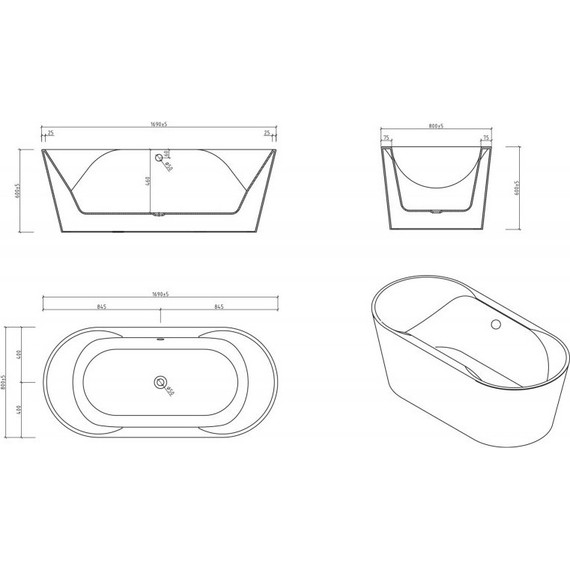 Ванна отдельностоящая BelBagno BB200-1700-800-NERO 170х80 см, белый/черный - фото 4