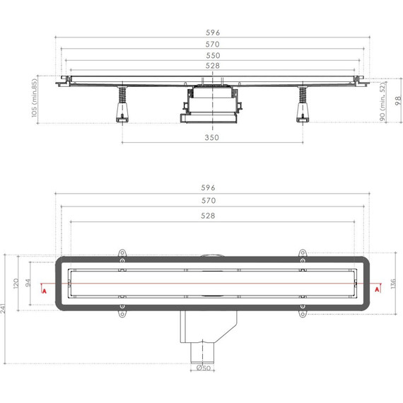 Трап Pestan (BETTOSERB) Confluo Premium Black Glass Line 55 см 13000292, нержавеющая сталь/стекло, хром/черный (под плитку), Цвет производителя: хром, чёрный, Размер трапа: 550 - фото 8