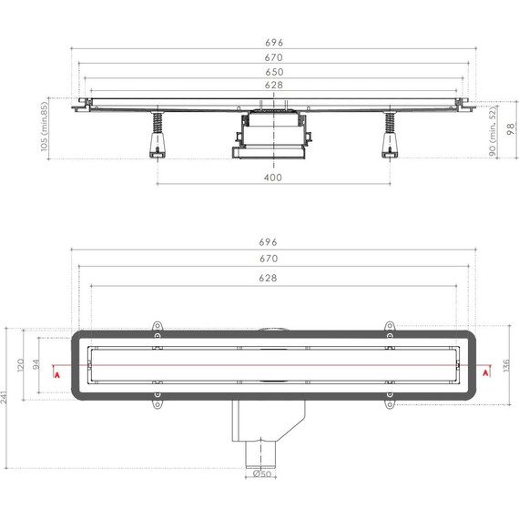 Трап Pestan (BETTOSERB) Confluo Premium White Glass Line 65 см 13000283, нержавеющая сталь/стекло, хром/белый (под плитку), Цвет производителя: хром, белый, Размер трапа: 650 - фото 8