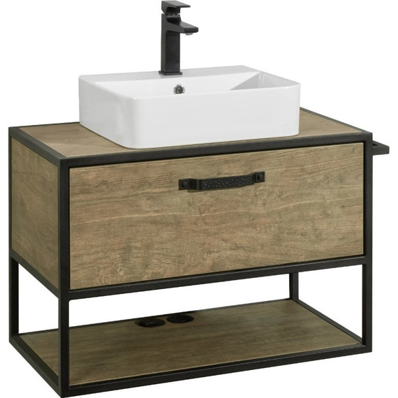 Тумба подвесная с раковиной Акватон Лофт Фабрик 80 см 1A2424K0LTDY0, дуб кантри - фото 12