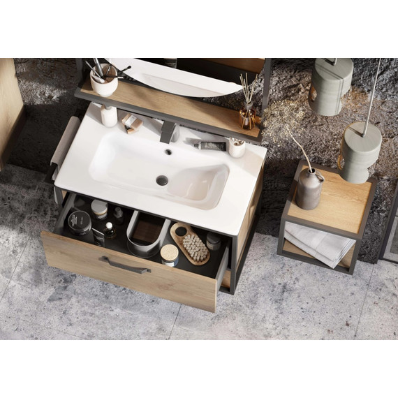 Тумба подвесная с раковиной Акватон Лофт Фабрик 80 см 1A2424K6LTDY0, дуб кантри - фото 7