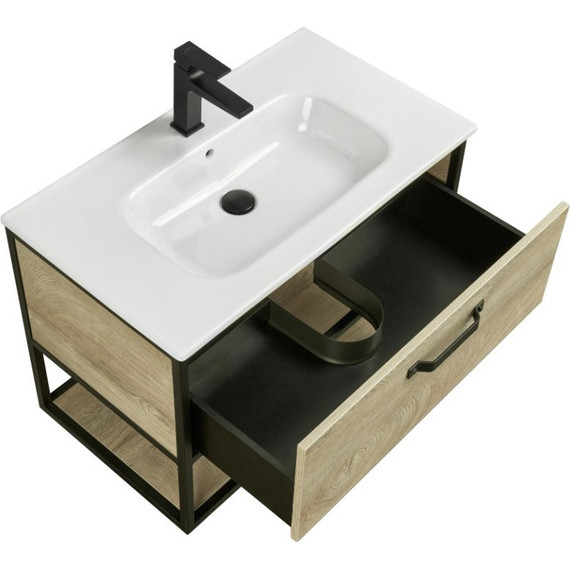 Тумба подвесная с раковиной Акватон Лофт Фабрик 80 см 1A2424K7LTDU0, дуб эндгрейн - фото 7