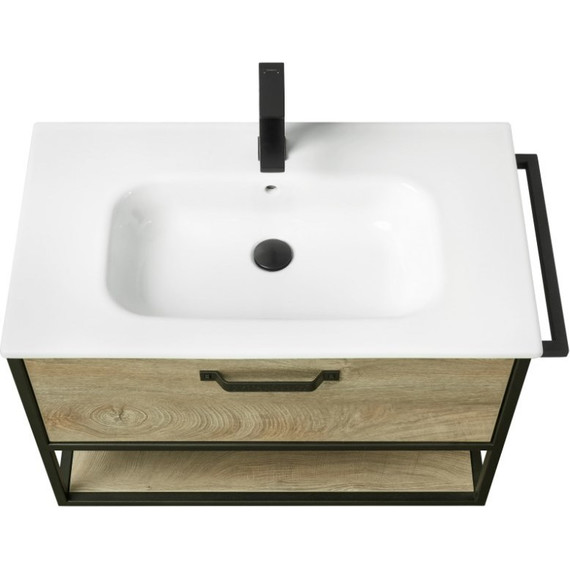 Тумба подвесная с раковиной Акватон Лофт Фабрик 80 см 1A2424K7LTDU0, дуб эндгрейн - фото 6