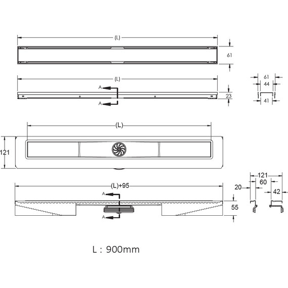 Трап Berges Wasserhaus B1 Antik 90 см 091127, нержавеющая сталь, Цвет производителя: хром глянцевый, Размер трапа: 900 - фото 3