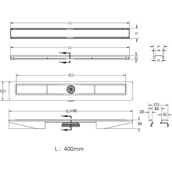 Трап Berges Wasserhaus B1 Keramik 40 см 090115, нержавеющая сталь (под плитку), Цвет производителя: хром матовый, Размер трапа: 400 - фото 8