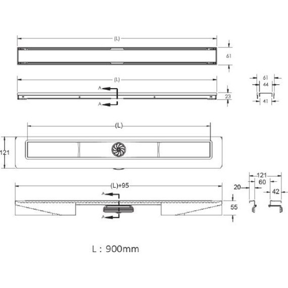 Трап Berges Wasserhaus C1 Norma 90 см 090140, нержавеющая сталь (под плитку), Цвет производителя: хром матовый, Размер трапа: 900 - фото 7