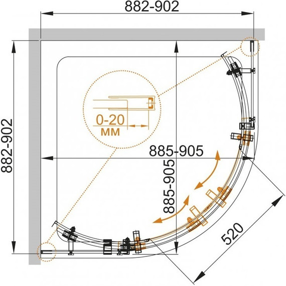 Душевое ограждение Cezares 90х90 см STYLUS-O-M-R-2-90-C-Cr (стекло 8 мм) хром/прозрачное - фото 6