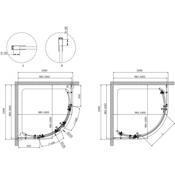Душевое ограждение Cezares 100х100 см STYLUS-O-M-R-2-100-C-Cr (стекло 8 мм) хром/прозрачное - фото 6