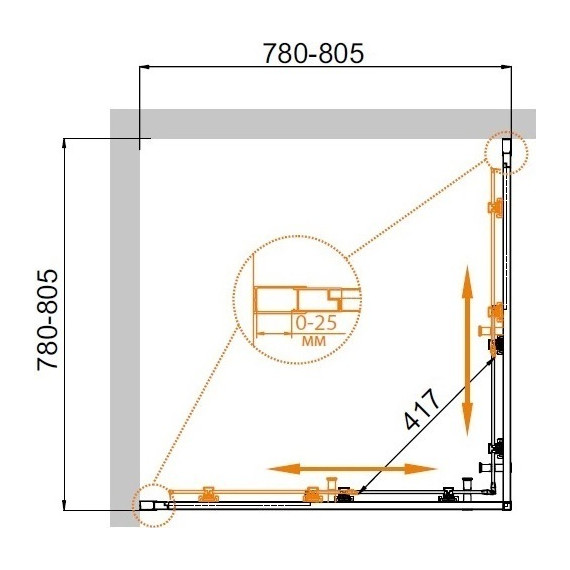 Душевое ограждение Cezares 80х80 см MOLVENO-A-2-80-C-Cr-IV, хром/прозрачное - фото 4