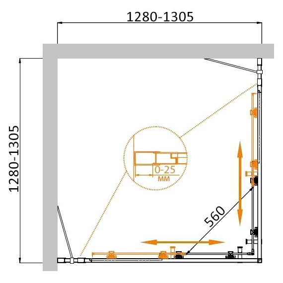 Душевое ограждение Cezares 130х130 см MOLVENO-A-22-100+30-C-Cr-IV, хром/прозрачное - фото 2