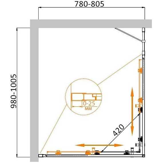 Душевое ограждение Cezares 100х80 см MOLVENO-AH-21-80+20-C-Cr-IV, хром/прозрачное - фото 2