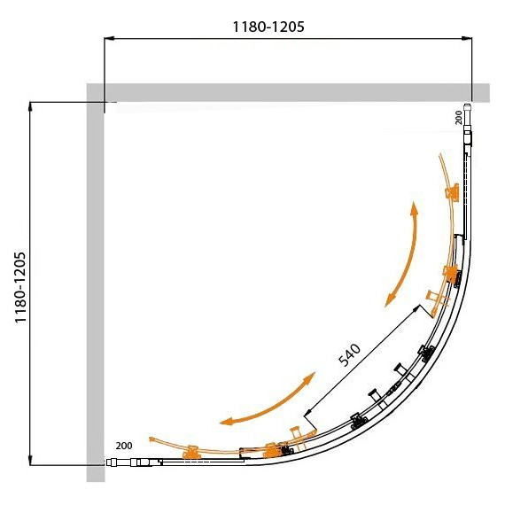 Душевое ограждение Cezares 120х120 см MOLVENO-R-22-100+20-C-Cr-IV, хром/прозрачное - фото 2