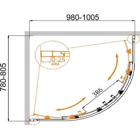 Душевое ограждение Cezares 100х80 см MOLVENO-RH-2-100/80-P-Cr, хром/матовое - фото 8