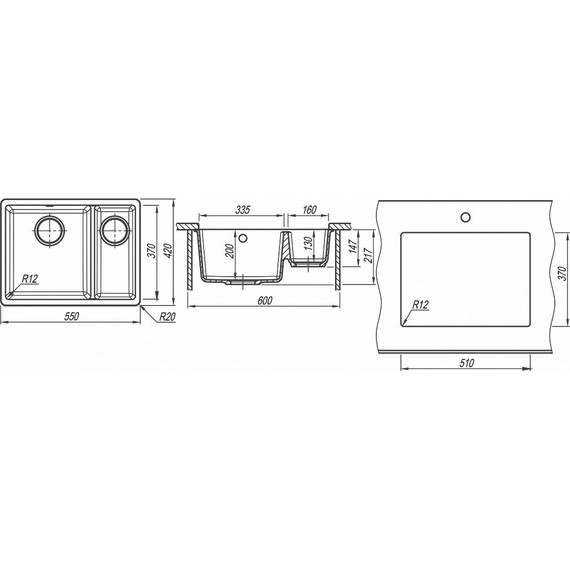 Кухонная мойка Florentina Вега 355/160 22.325.D0510.102, чёрный - фото 4