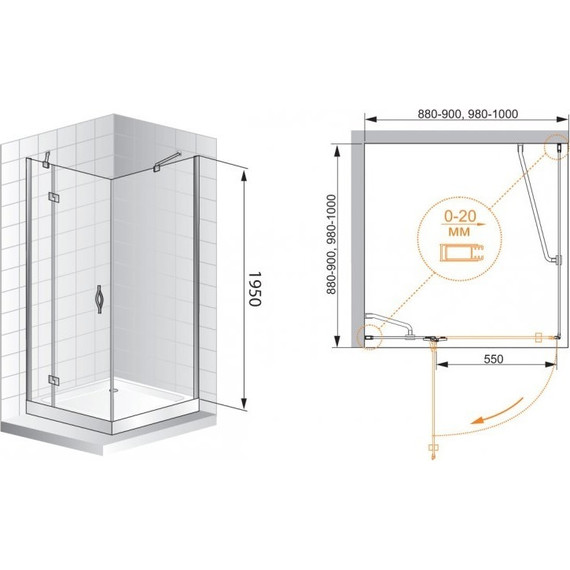 Душевое ограждение Cezares 100х100 см BERGAMO-W-A-1-100-C-Cr-R, хром/прозрачное - фото 3