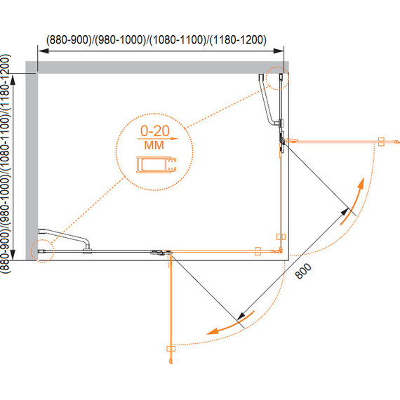 Душевое ограждение Cezares 120х100 см BERGAMO-W-AH-2-120/100-C-Cr-L, хром/прозрачное - фото 3