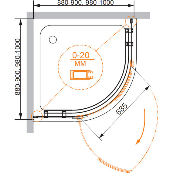 Душевое ограждение Cezares 90х90 см BERGAMO-W-R-1-90-ARCO-C-Cr-R-IV, хром/прозрачное - фото 4