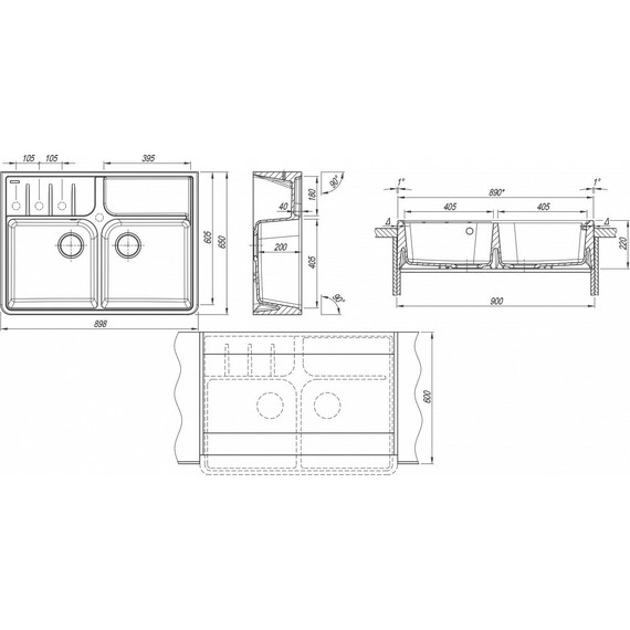 Кухонная мойка Florentina Вилладжио 20.385.F898.302, антрацит, Цвет производителя: чёрный - фото 4