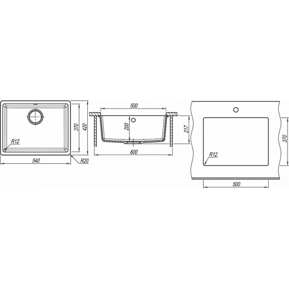 Кухонная мойка Florentina Вега 500 22.320.D0500.302, антрацит, Цвет производителя: чёрный - фото, картинка 3 Кухонная мойка Florentina Вега 500 22.320.D0500.302, антрацит, Цвет производителя: чёрный - фото 3